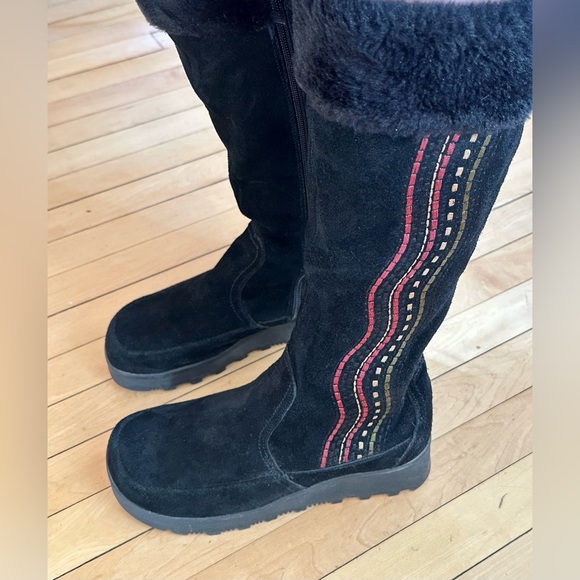 Black Suede Faux Fur Lined Nevada Olga Boots Size 8 - Picture 4 of 10